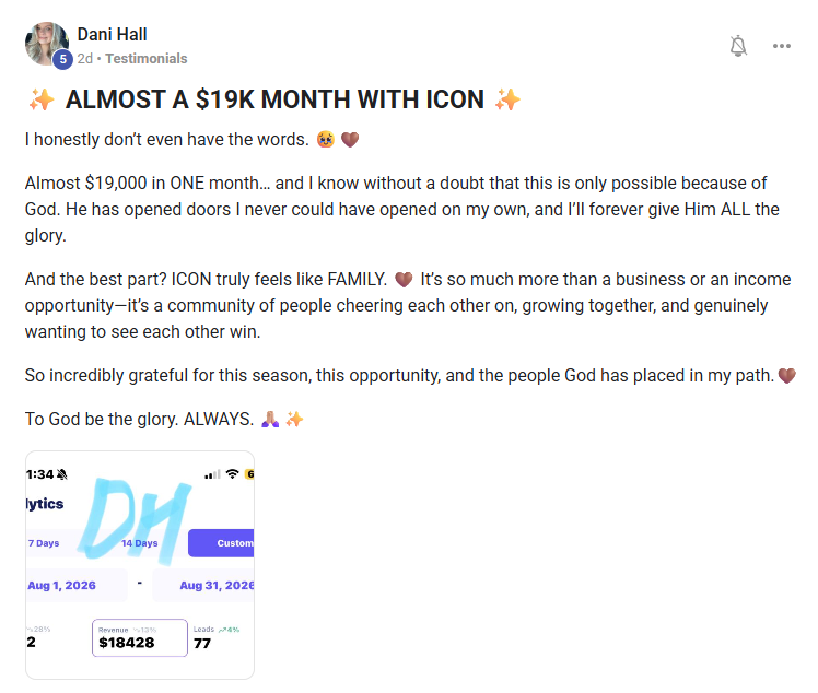 Screenshot shared by Dani — icon affiliate