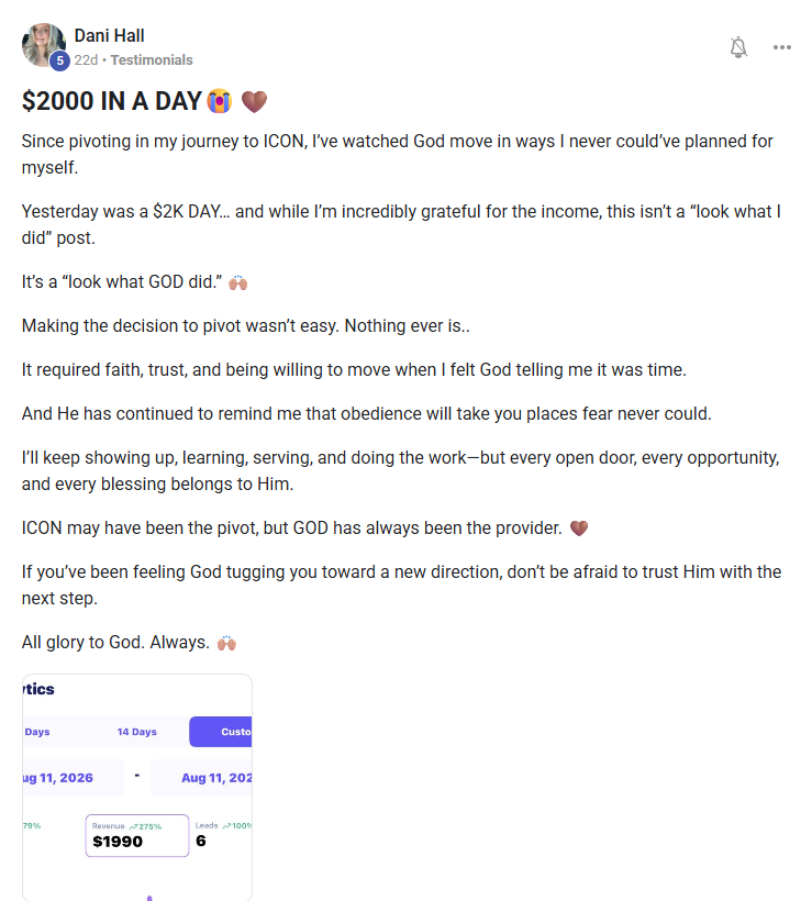 Screenshot shared by Dani — icon affiliate