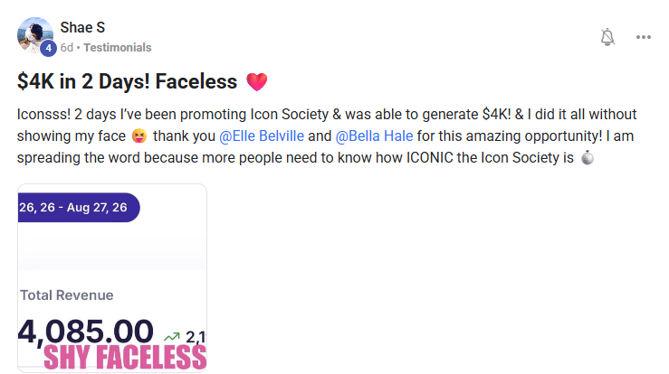 Screenshot shared by Shae — faceless